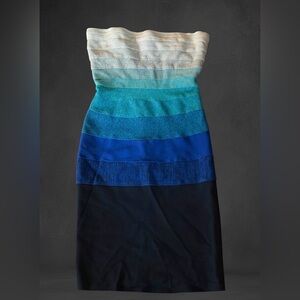 Guess by Marciano Strapless Ombre Bandage Dress in White and Blue Tones